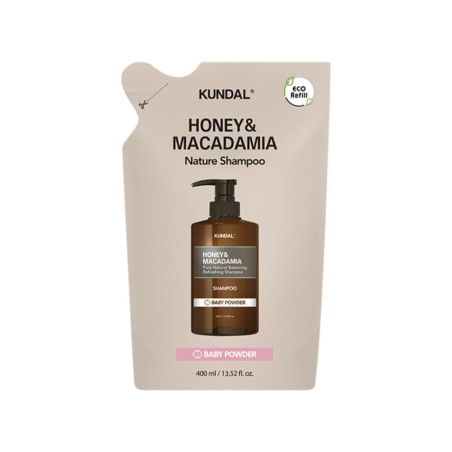 Рефил восстанавливающего шампуня Kundal Honey & Macadamia Nature Shampoo Refill Pack Baby Powder 400ml