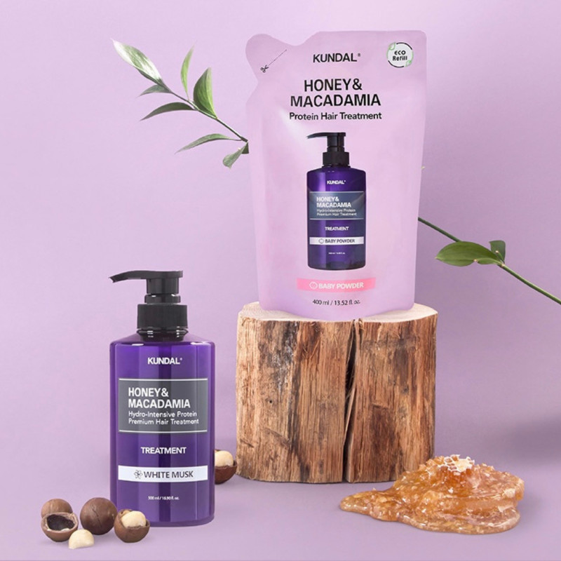 Рефил кондиционера Kundal Honey & Macadamia Protein Treatment Refill Pack Baby Powder 400ml