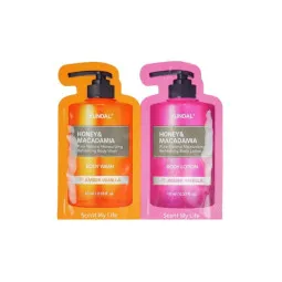 Пробник Гель для душа + Лосьон для тела "Янтарь и Ваниль" Kundal Honey&Macadamia Amber Vanilla 10ml+10ml